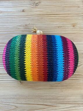 Bam Forever Rainbow Woven Clutch with Gold Pineapple Clasp